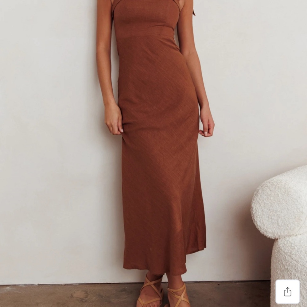 Appreciate You Dress Selfie Leslie - Indikah brand brown linen XS NWT